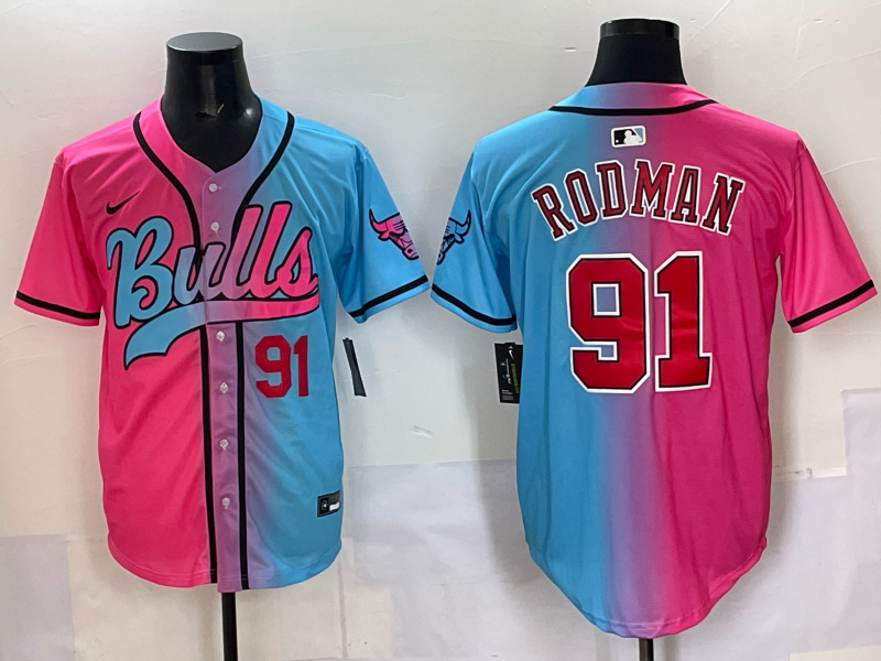 Men Chicago Bulls Nike #91 Rodman Blue pink NBA 2025 Jersey style 054->->NBA Jersey